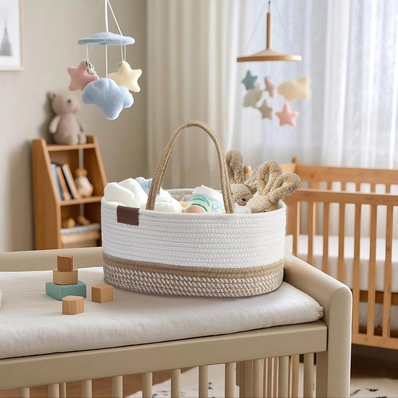 DECOMOMO Baby Caddy Organizer, Diaper Caddy Basket, Baby Baskets for Baby Shower (Spiral Beige & White, Large) - Image 5